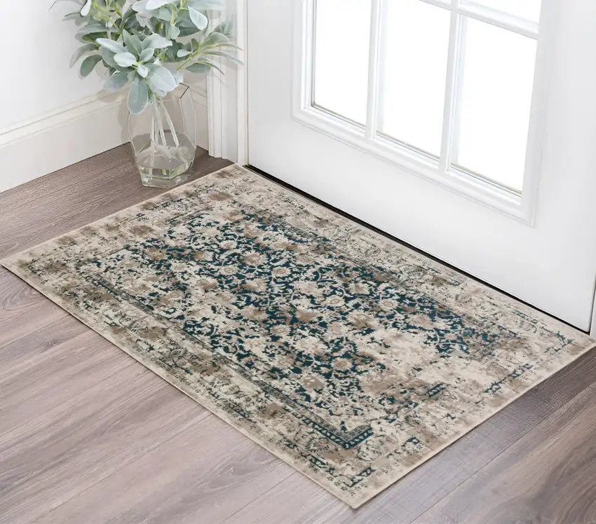 Blue Oriental Area Rug With Fringe Photo 1