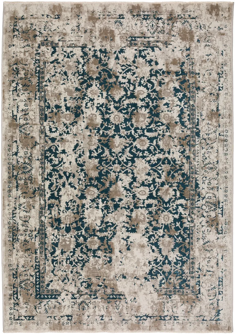 Blue Oriental Area Rug With Fringe Photo 5