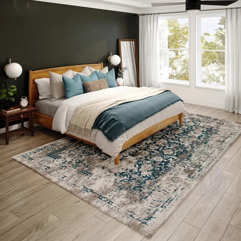 Blue Oriental Area Rug With Fringe Photo 5