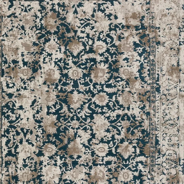 Blue Oriental Area Rug With Fringe Photo 2