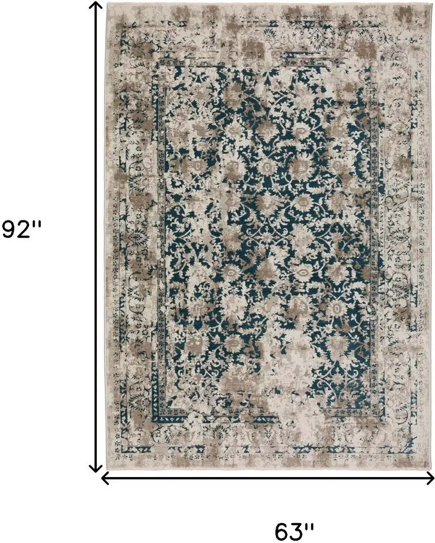 Blue Oriental Area Rug With Fringe Photo 6