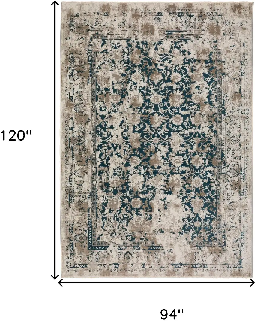 Blue Oriental Area Rug With Fringe Photo 6