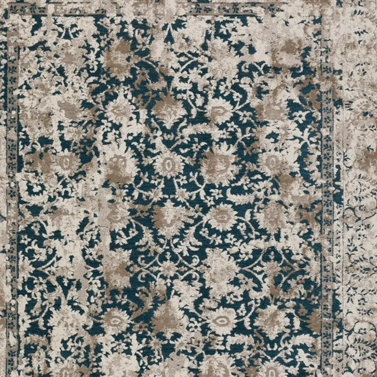 Blue Oriental Area Rug With Fringe Photo 3