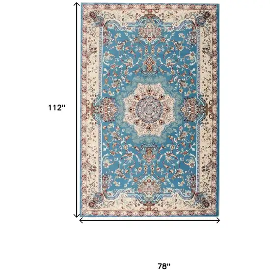 Blue and Ivory Oriental Power Loom Area Rug Photo 3