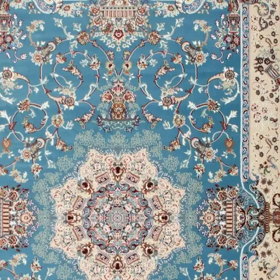 Blue and Ivory Oriental Power Loom Area Rug Photo 4