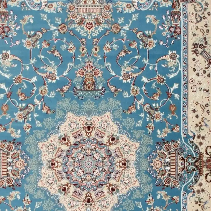 Blue and Ivory Oriental Power Loom Area Rug Photo 4