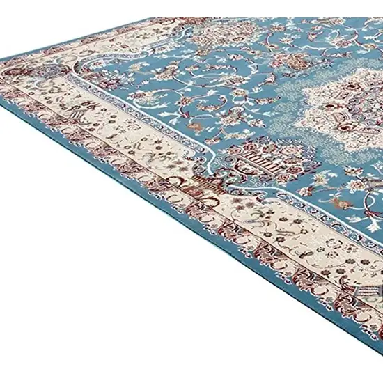 Blue and Ivory Oriental Power Loom Area Rug Photo 4
