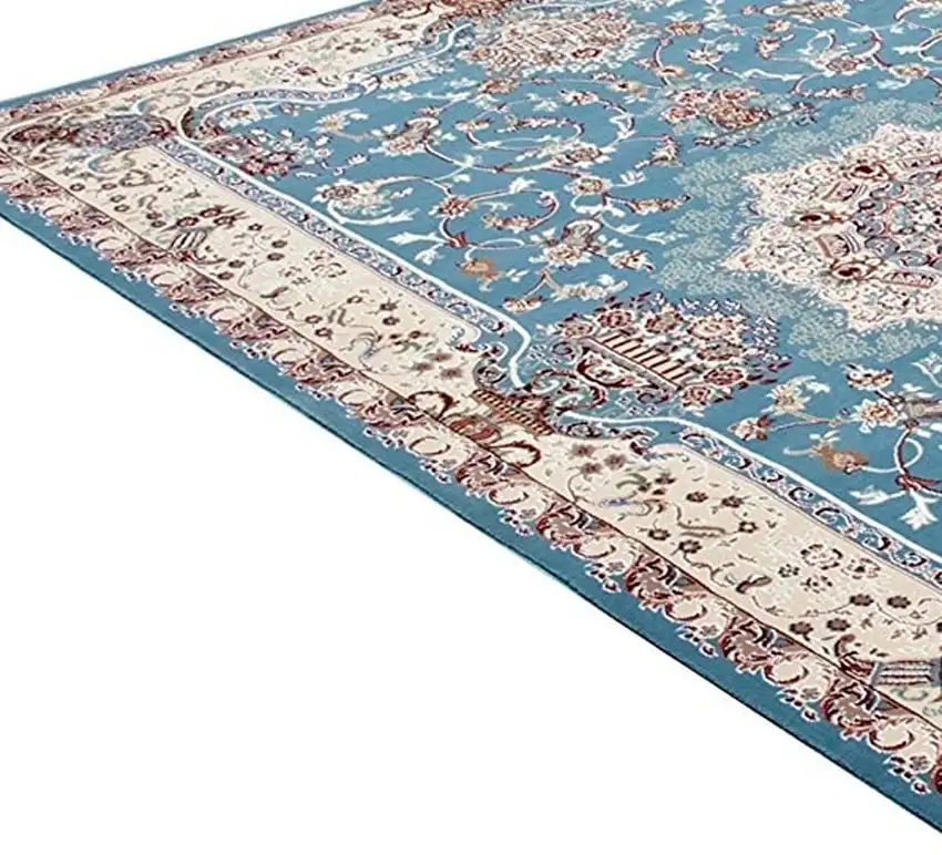 Blue and Ivory Oriental Power Loom Area Rug Photo 4