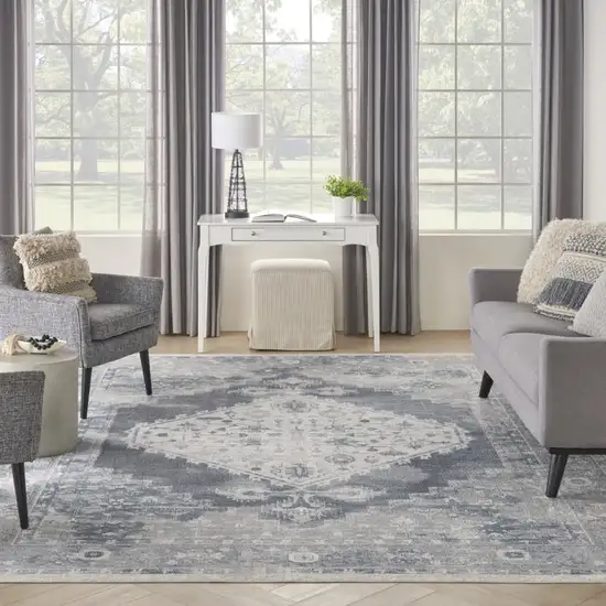 Blue Oriental Distressed Area Rug Photo 6