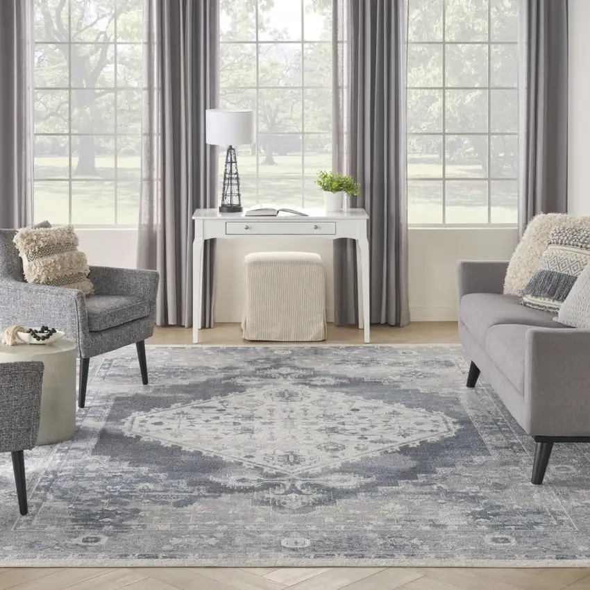 Blue Oriental Distressed Area Rug Photo 6