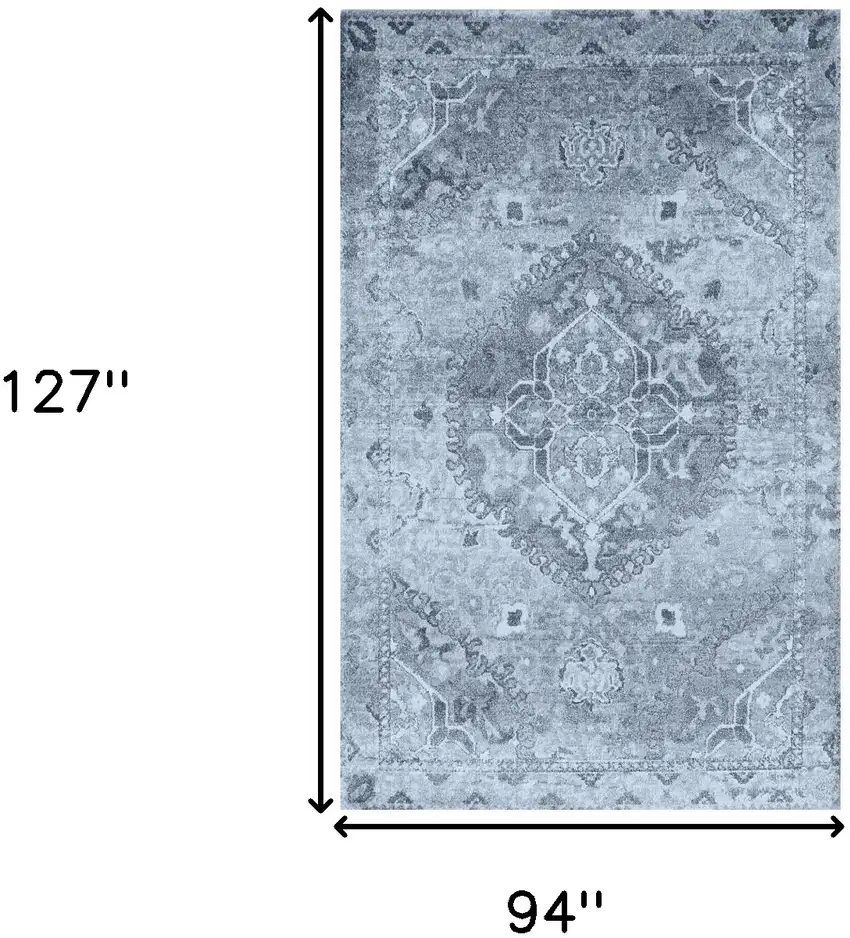 Blue Oriental Distressed Area Rug Photo 6