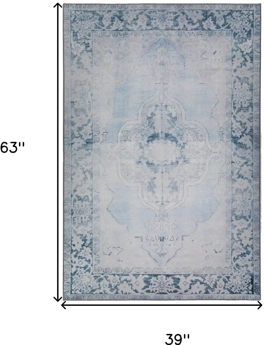 Blue Oriental Distressed Non Skid Area Rug Photo 9
