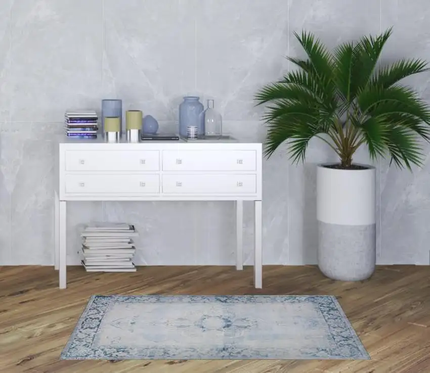 Blue Oriental Distressed Non Skid Area Rug Photo 2