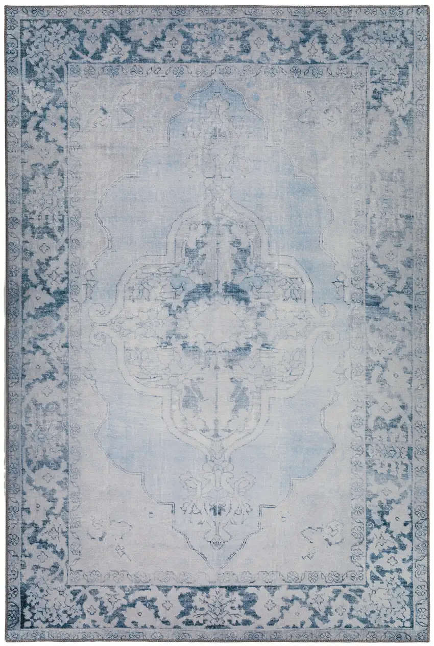 Blue Oriental Distressed Non Skid Area Rug Photo 5