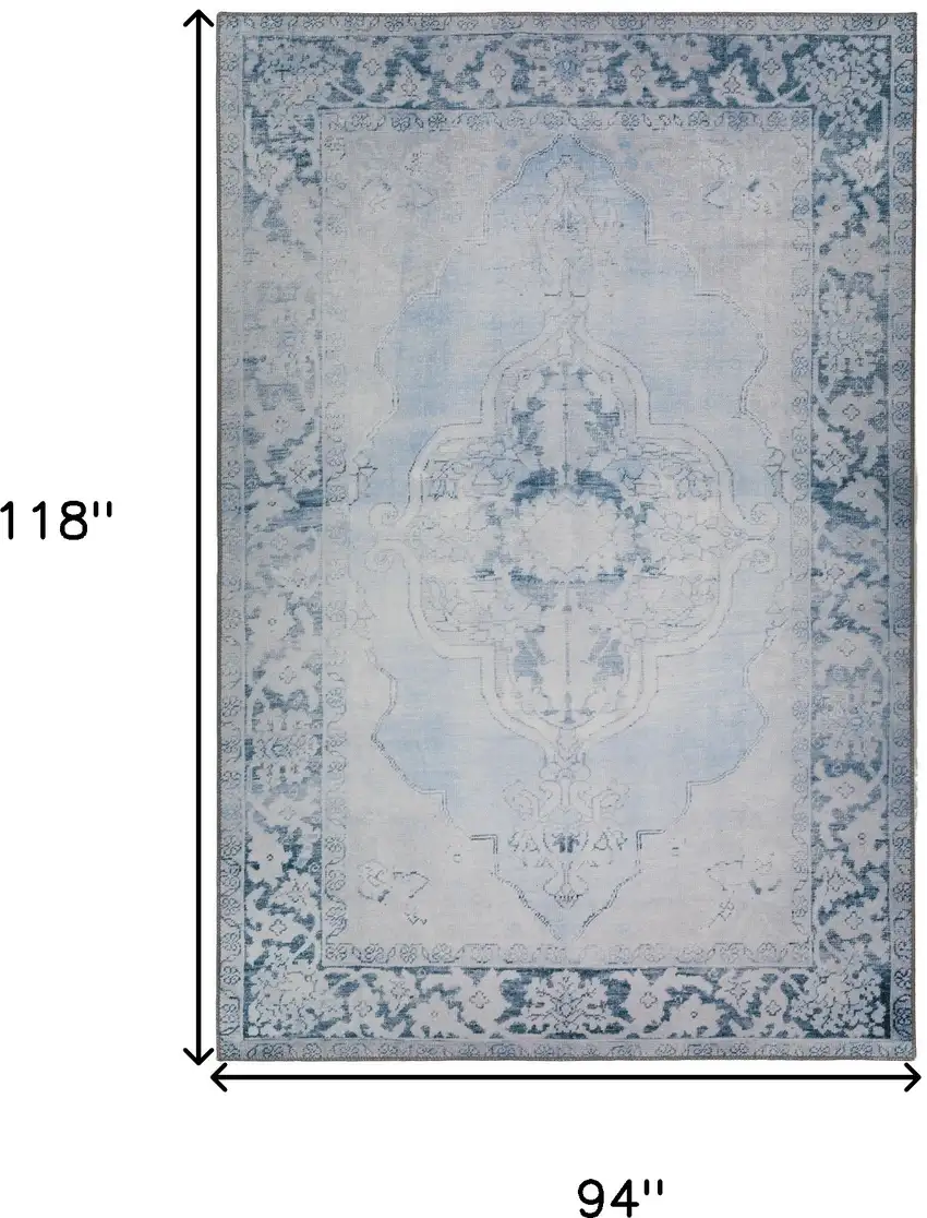 Blue Oriental Distressed Non Skid Area Rug Photo 9