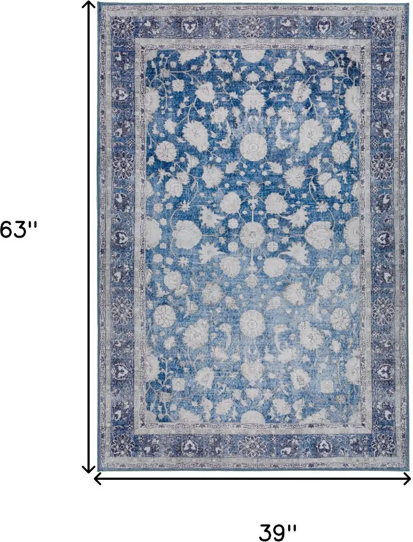 Blue Oriental Distressed Non Skid Area Rug Photo 9