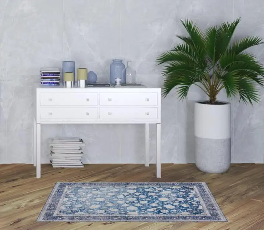Blue Oriental Distressed Non Skid Area Rug Photo 2