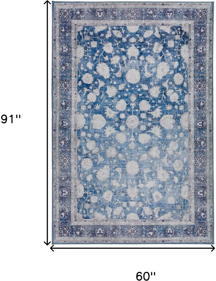 Blue Oriental Distressed Non Skid Area Rug Photo 9
