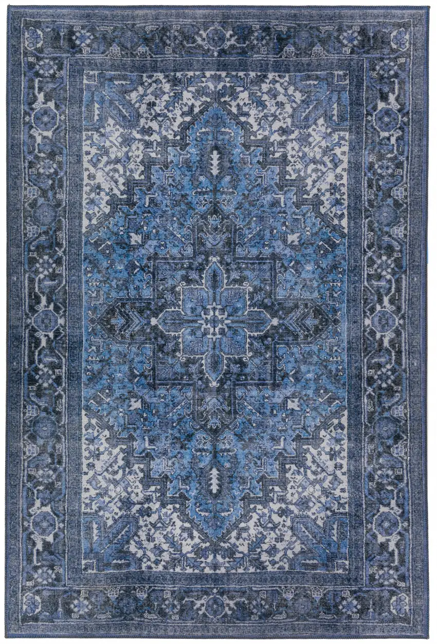 Blue Oriental Distressed Non Skid Area Rug Photo 1
