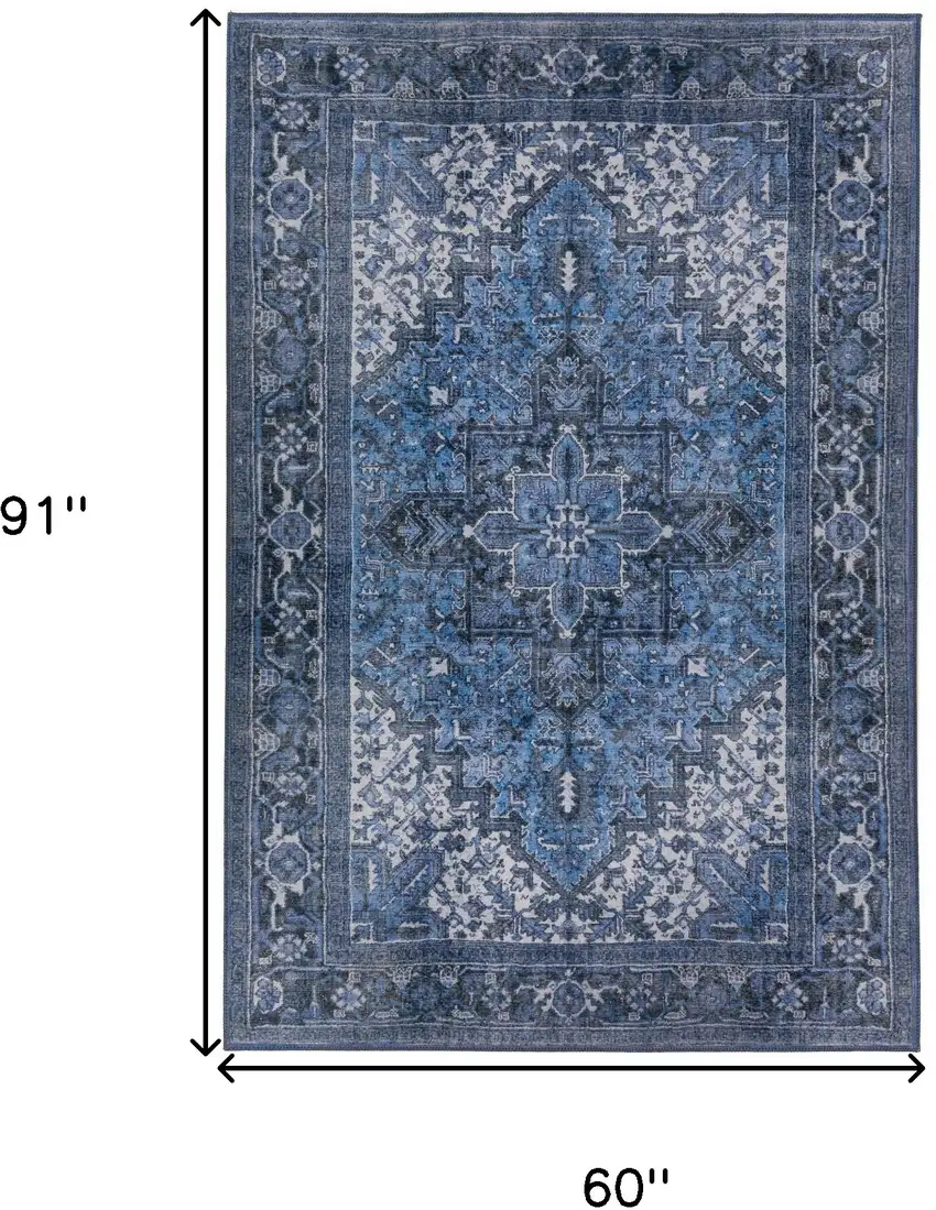 Blue Oriental Distressed Non Skid Area Rug Photo 9