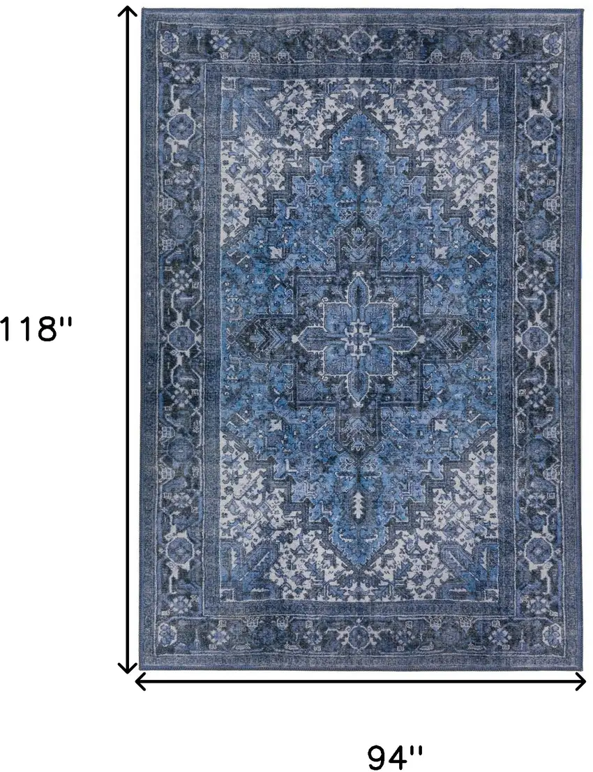 Blue Oriental Distressed Non Skid Area Rug Photo 9