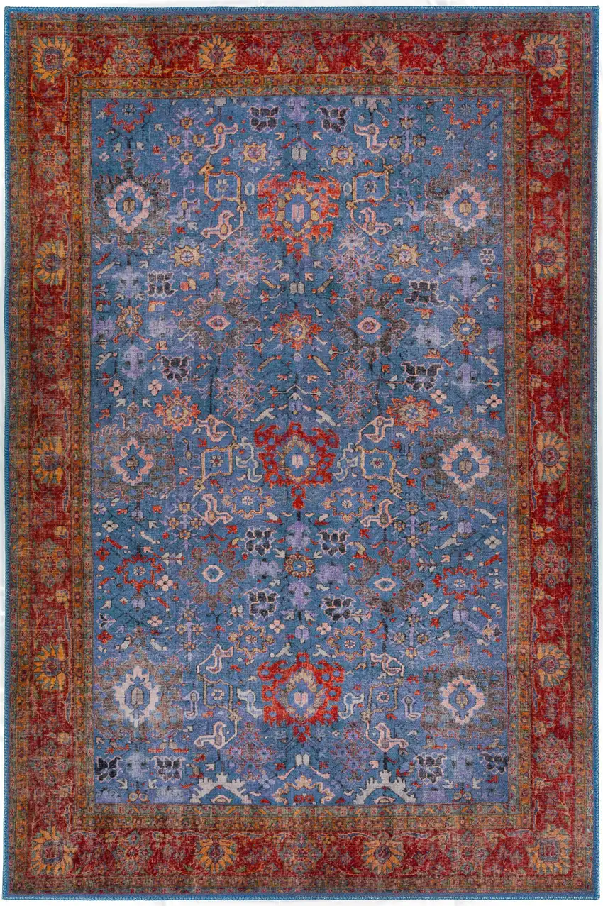 Blue Oriental Distressed Non Skid Area Rug Photo 1