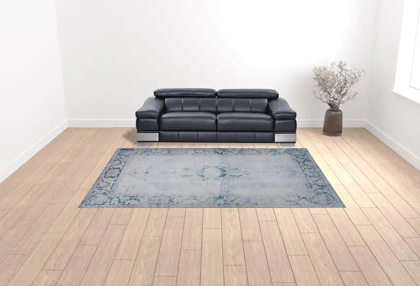 Blue Oriental Distressed Non Skid Area Rug Photo 2