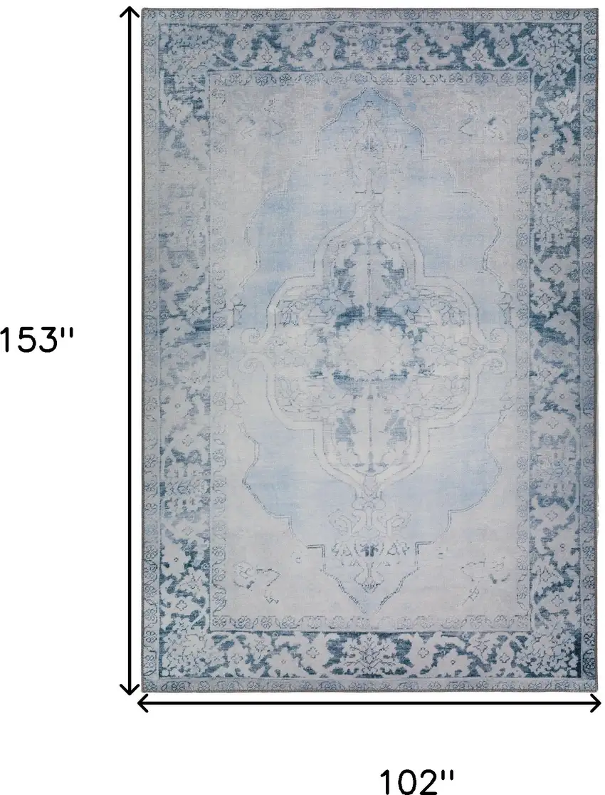 Blue Oriental Distressed Non Skid Area Rug Photo 9