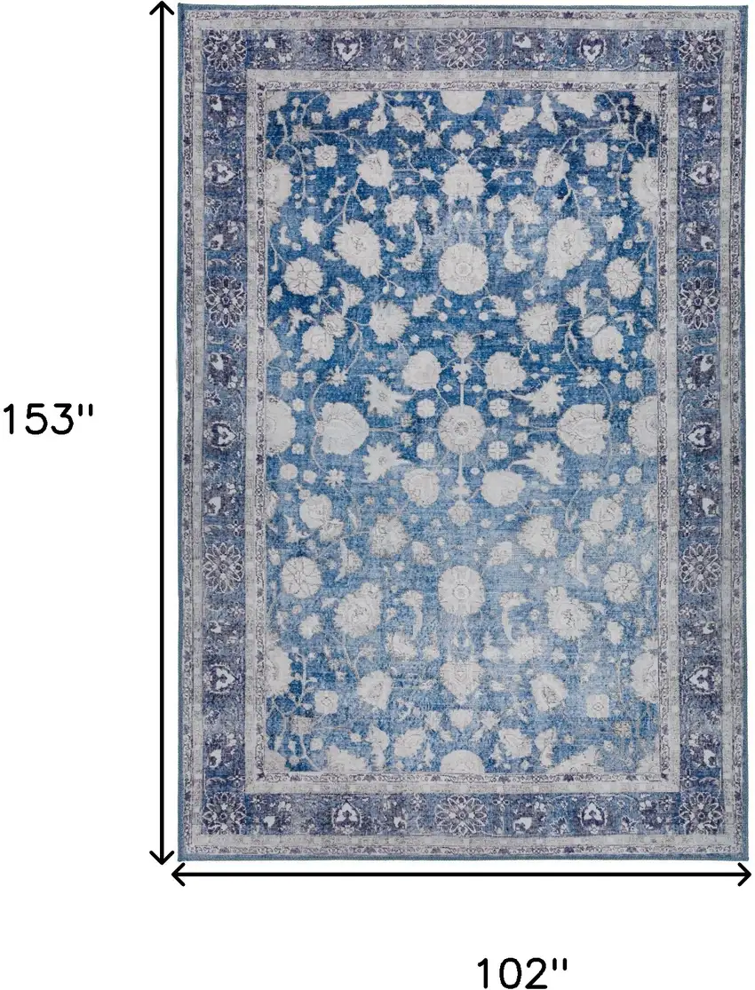 Blue Oriental Distressed Non Skid Area Rug Photo 9