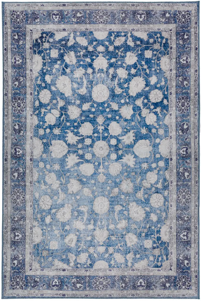 Blue Oriental Distressed Non Skid Area Rug Photo 5