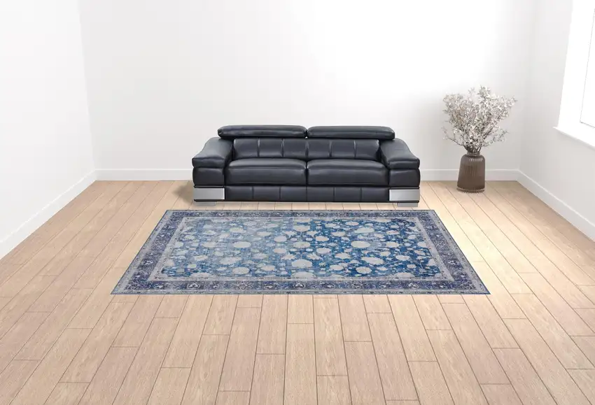 Blue Oriental Distressed Non Skid Area Rug Photo 2