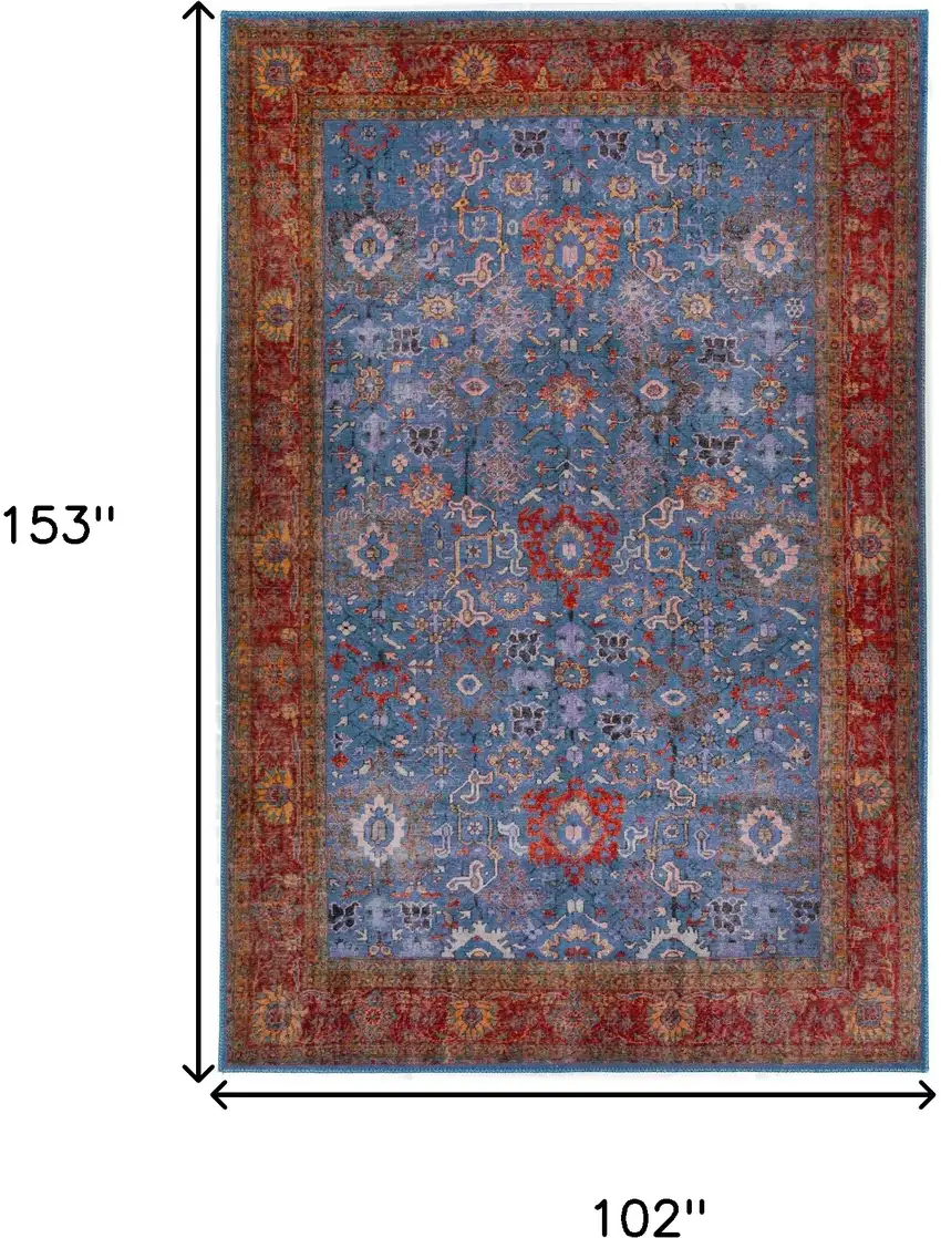 Blue Oriental Distressed Non Skid Area Rug Photo 9