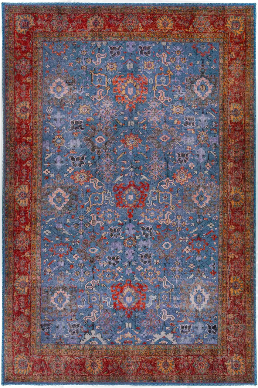 Blue Oriental Distressed Non Skid Area Rug Photo 5