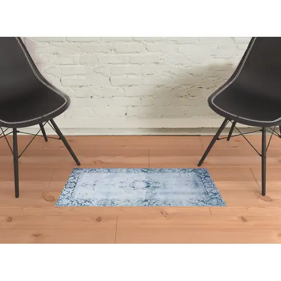 Blue Oriental Distressed Non Skid Area Rug Photo 2