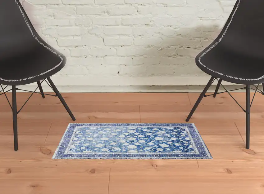 Blue Oriental Distressed Non Skid Area Rug Photo 2