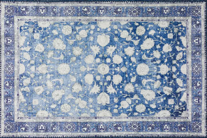 Blue Oriental Distressed Non Skid Area Rug Photo 1