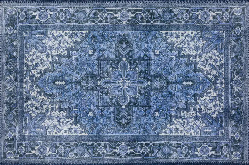 Blue Oriental Distressed Non Skid Area Rug Photo 1