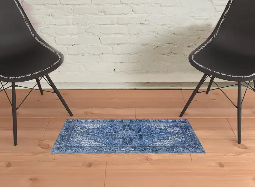 Blue Oriental Distressed Non Skid Area Rug Photo 2