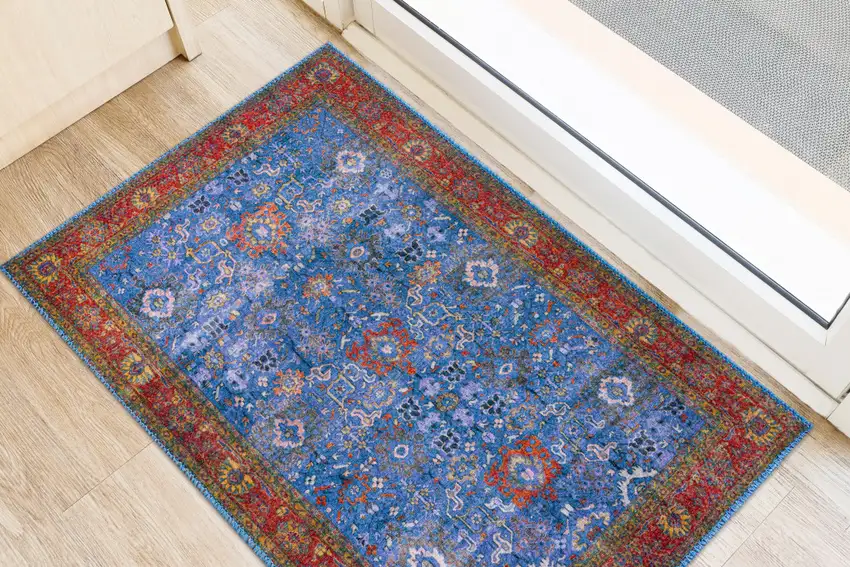 Blue Oriental Distressed Non Skid Area Rug Photo 4
