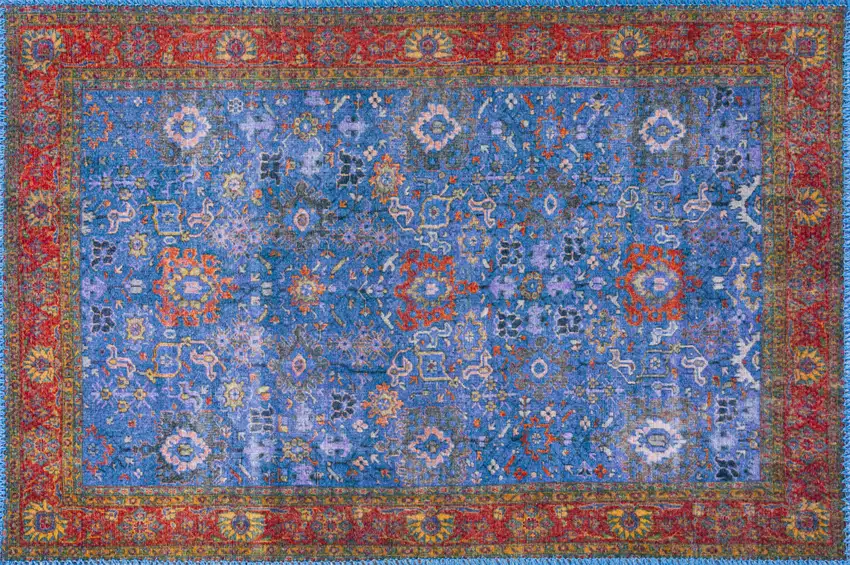 Blue Oriental Distressed Non Skid Area Rug Photo 1