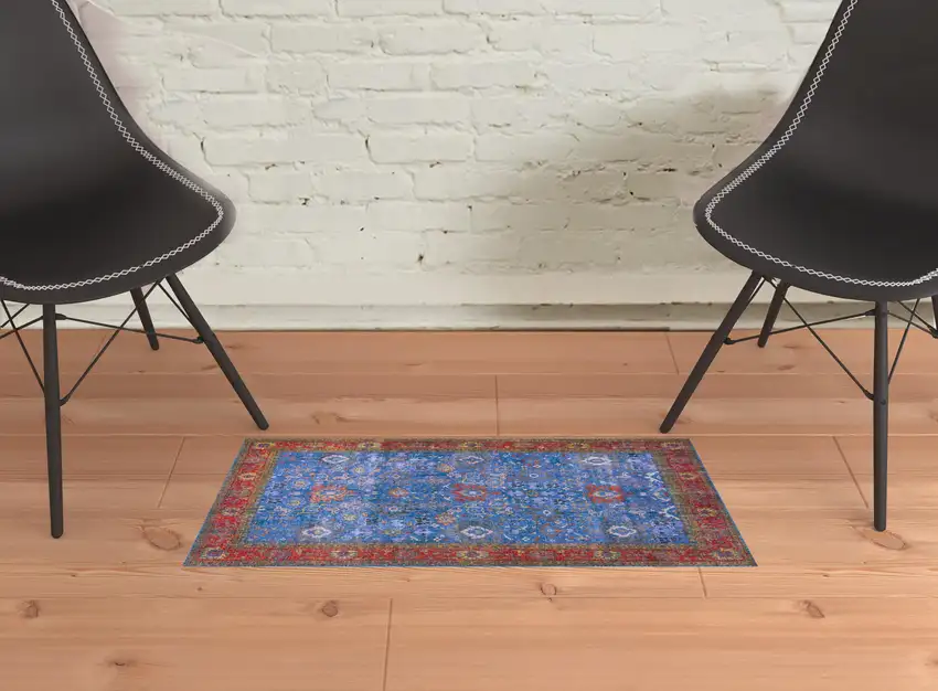 Blue Oriental Distressed Non Skid Area Rug Photo 2