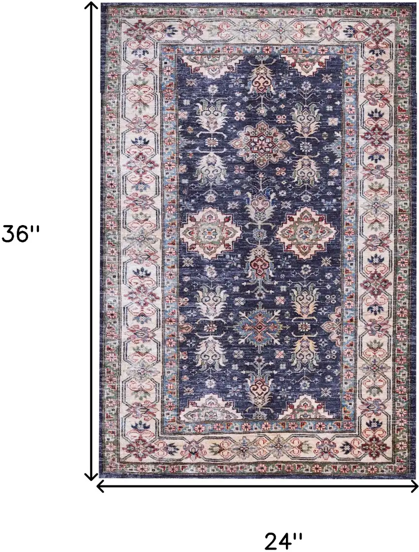 Blue Oriental Distressed Non Skid Area Rug Photo 3