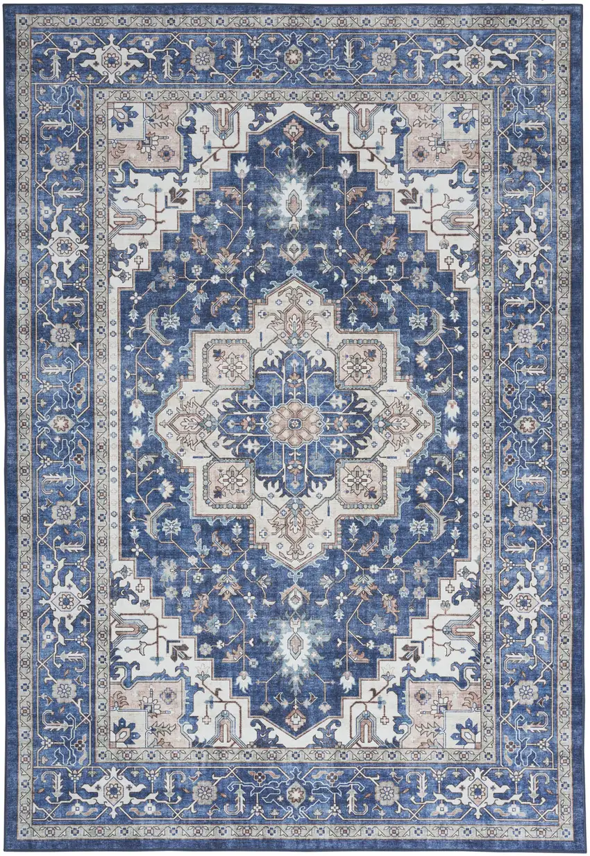 Blue Oriental Distressed Non Skid Area Rug Photo 4
