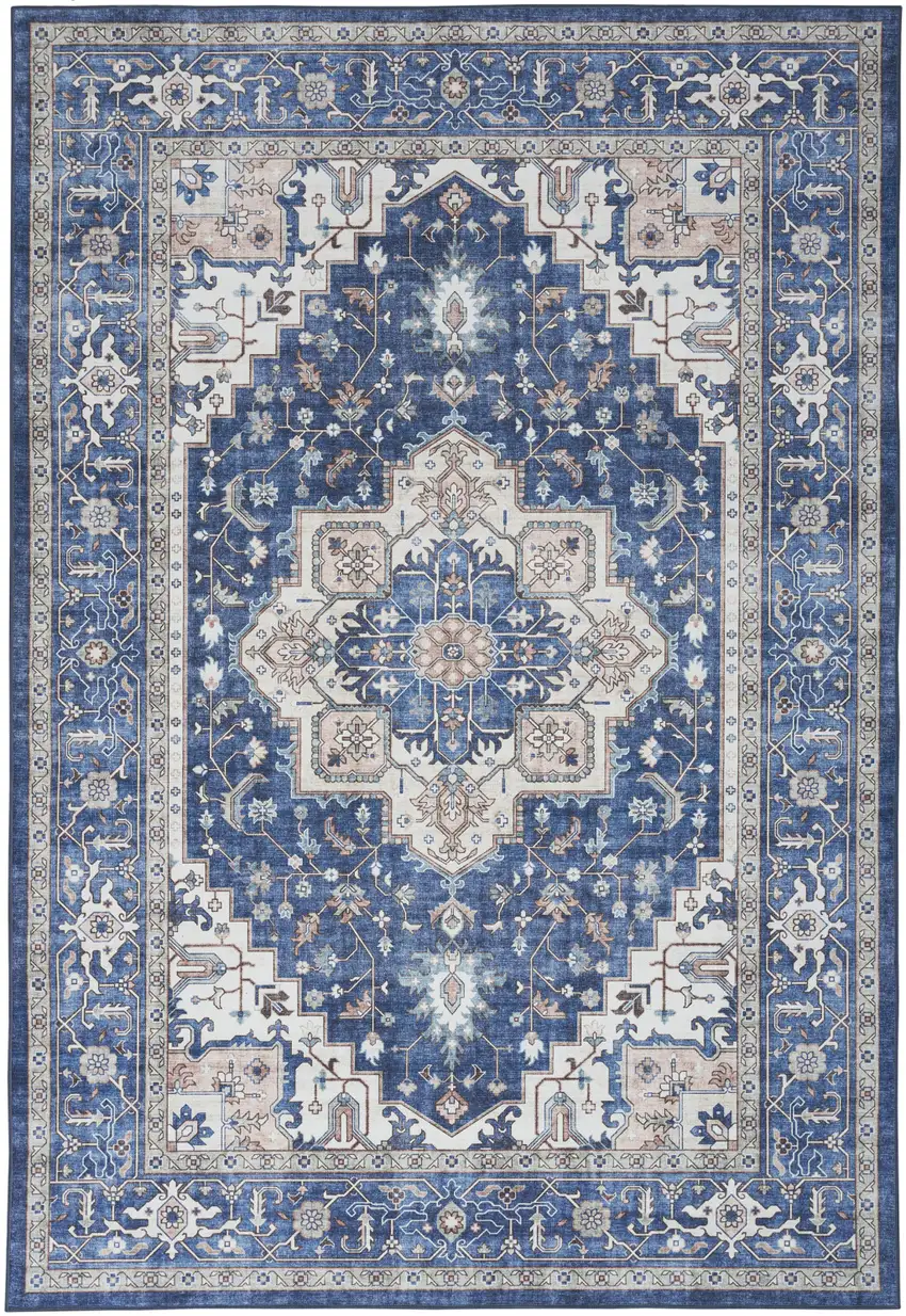 Blue Oriental Distressed Non Skid Area Rug Photo 2
