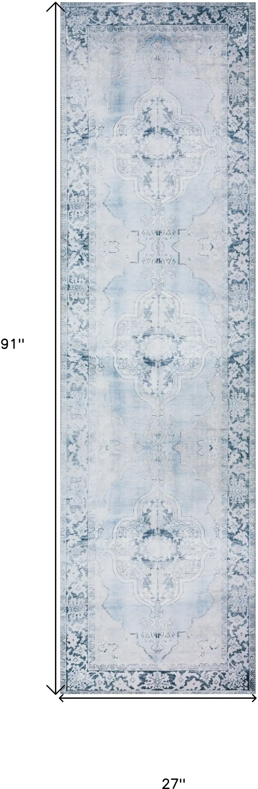 2' X 8' Blue Oriental Distressed Non Skid Runner Rug Photo 9