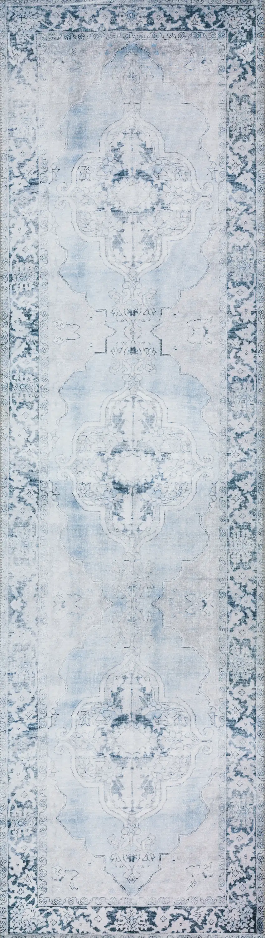 Blue Oriental Distressed Non Skid Runner Rug Photo 1