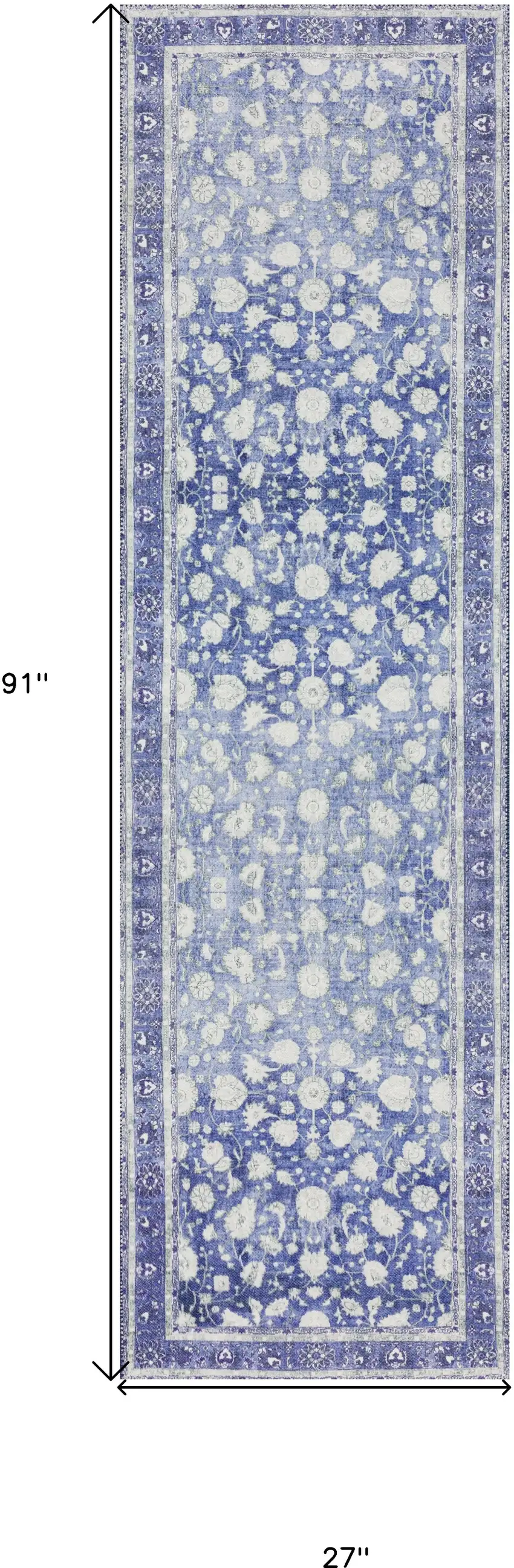 2' X 8' Blue Oriental Distressed Non Skid Runner Rug Photo 9