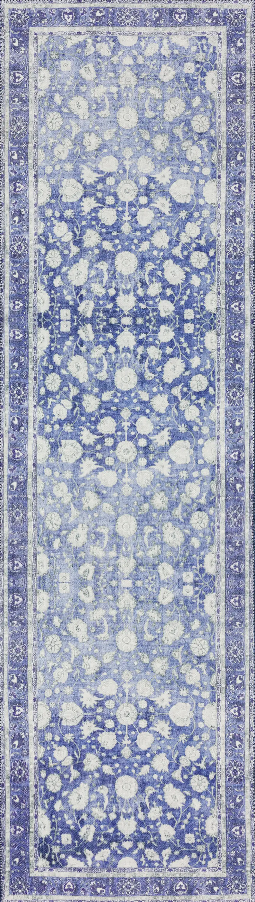 Blue Oriental Distressed Non Skid Runner Rug Photo 1