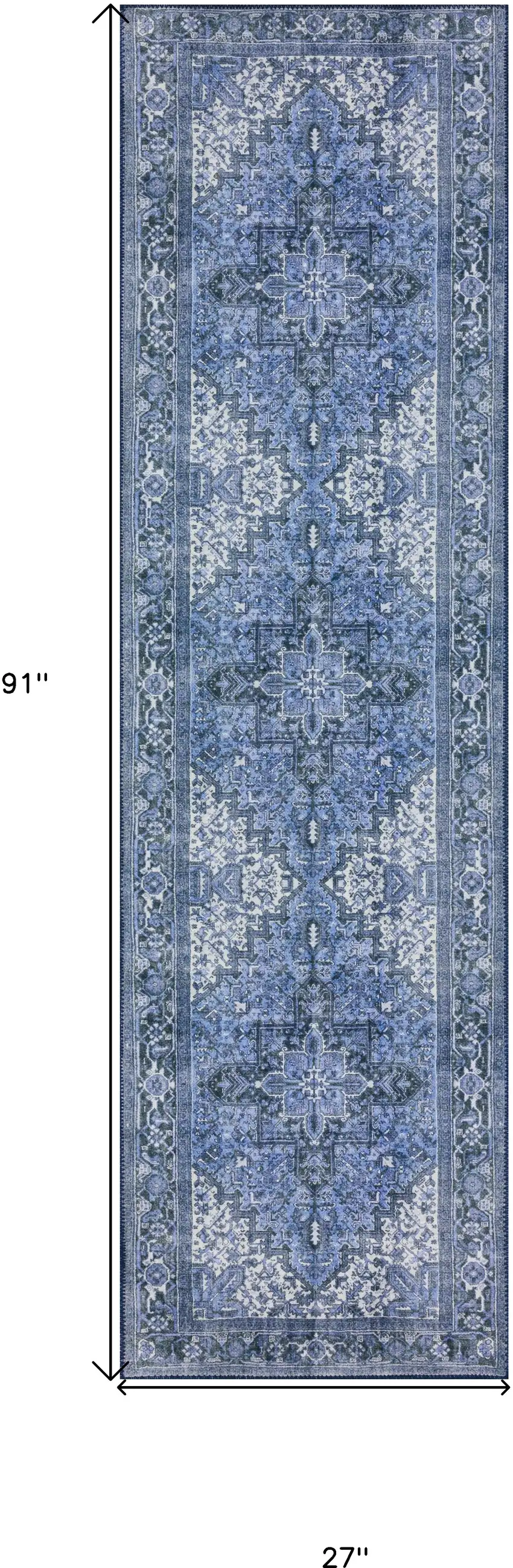 Blue Oriental Distressed Non Skid Runner Rug Photo 9