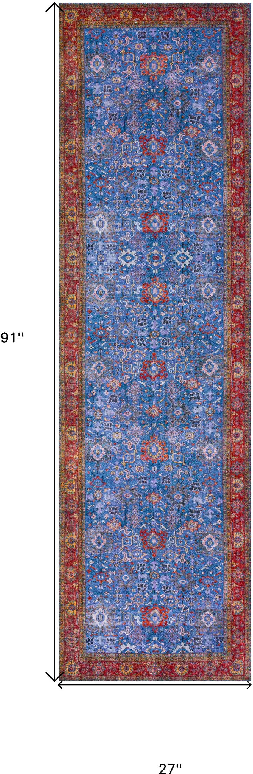 2' X 8' Blue Oriental Distressed Non Skid Runner Rug Photo 9